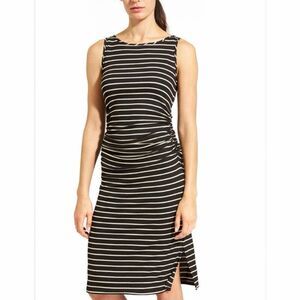 ATHLETA Women’s Black Cream Striped Comeback Tank Midi Dress XS #779704